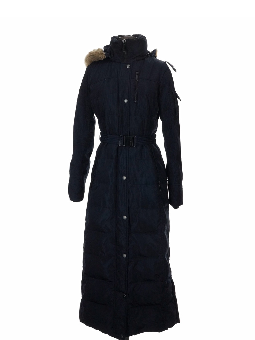 MICHAEL Michael Kors Long Black Puffer Coat with Fur-Trim Hood
